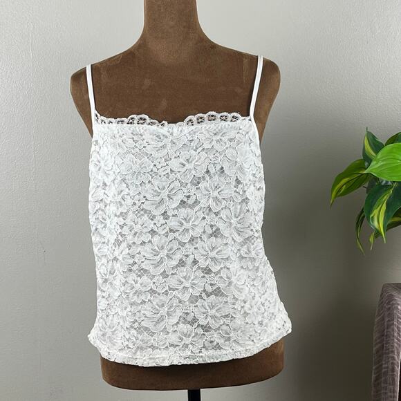 Blue Tassel Anthropologie White Floral Eyelet Lace Lined Cami Size XL - Picture 2 of 10